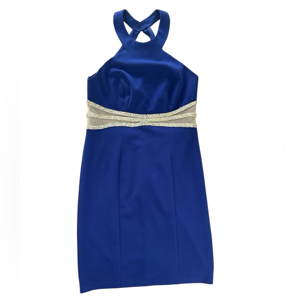 Decode 1.8 Blue Elegant Blue Halter Dress with Silver Accents, Women’s size 8